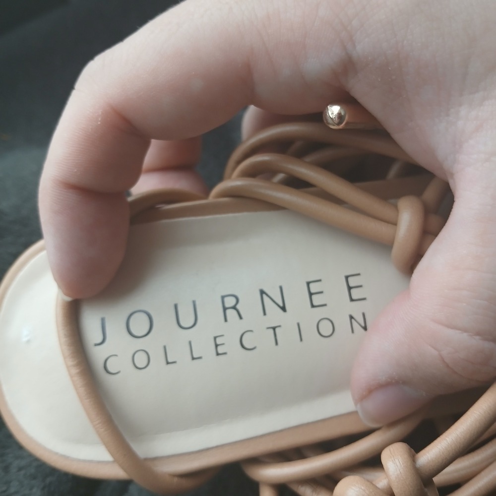 Journee Collection Strappy Block Heel Sandals 12 Nude Lace Up Square Toe X1387 - Picture 4 of 8